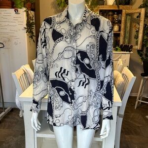 Vintage Adrian VITTADINI size large nautical silk button down shirt